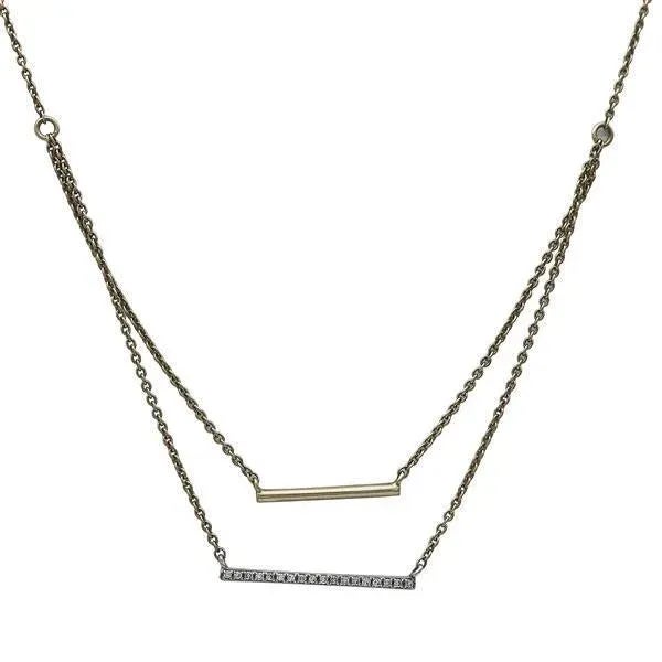 1990s 1990s 14k Yellow White Gold Delicate Diamond Bar Layered Necklace For Sale - Image 5 of 9