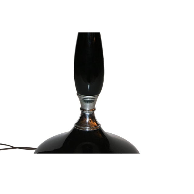 Mid Century Hollywood Regency Black Ceramic Chrome Table Lamp For Sale - Image 4 of 10