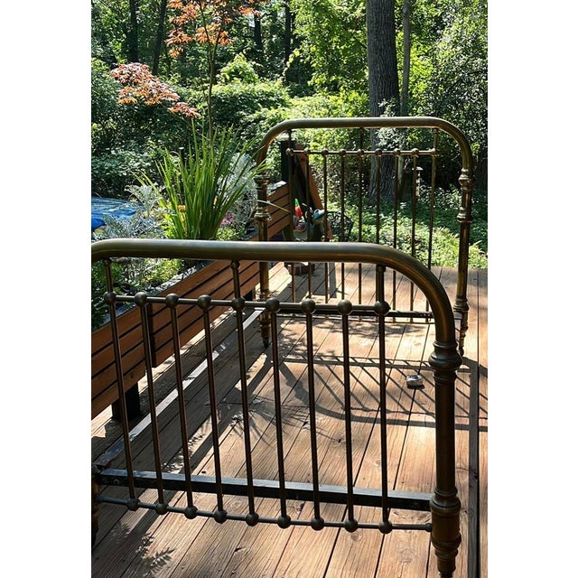 Late 18th Century Antique Mixed-Metal Twin Bed Frame With Brass Accents For Sale - Image 5 of 16
