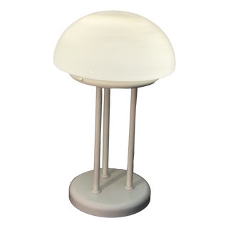 Vintage Mushroom Tripod Table Lamp in Opaline Glass and White Steel, 1970s For Sale