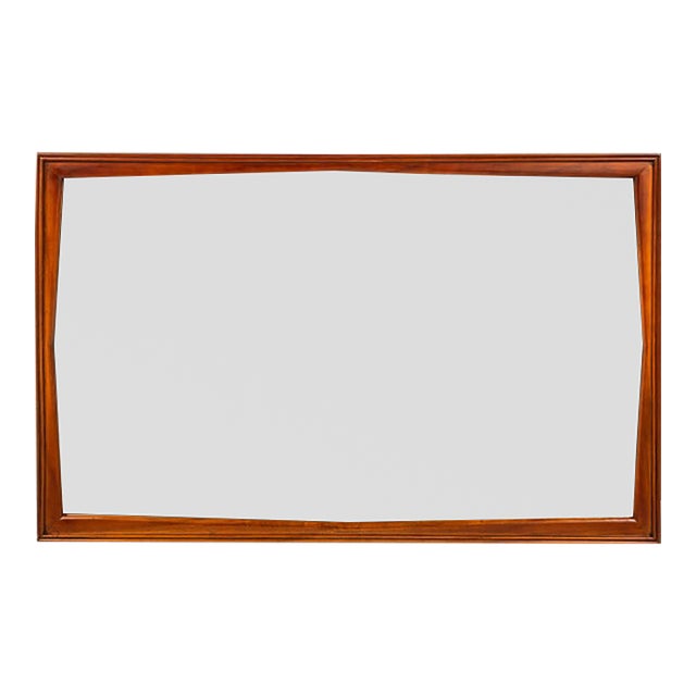 Expansive Mid-Century Modern Wall Hanging Mirror in Solid Walnut by Drexel, Usa, C. 1960s For Sale