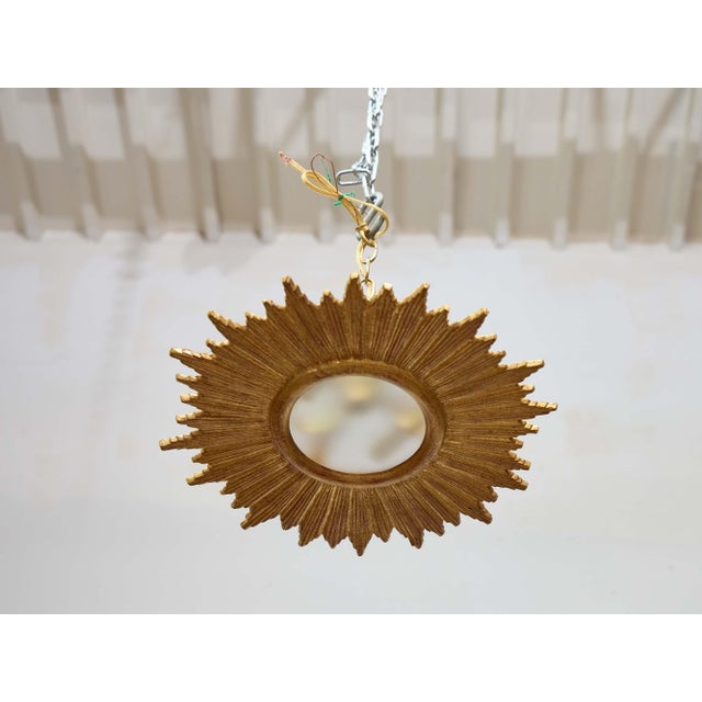 Mid-Century Modern Mid 20th Century French Gilt Metal Flush Mount Sunburst Light Fixture, Rewired For Sale - Image 3 of 8