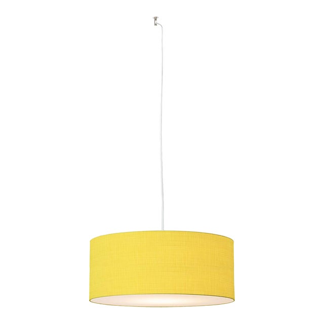 Stretch Swag Lamp, Mustard Linen Shade, Satin Nickel, for Living Room or Bedroom For Sale