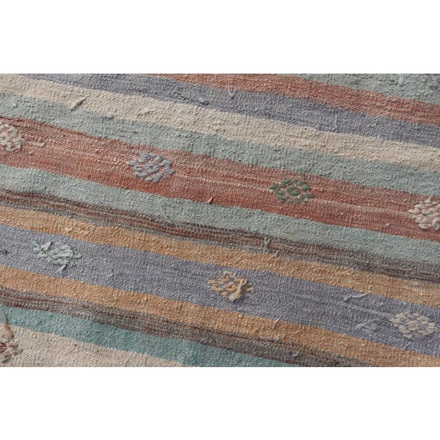 Colorful Vintage Turkish Flat-Weave Kilim Rug With Geometric Striped Design For Sale - Image 10 of 10