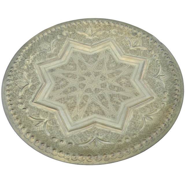 Antique Moroccan Hand-Engraved Brass Tray For Sale In New York - Image 6 of 6