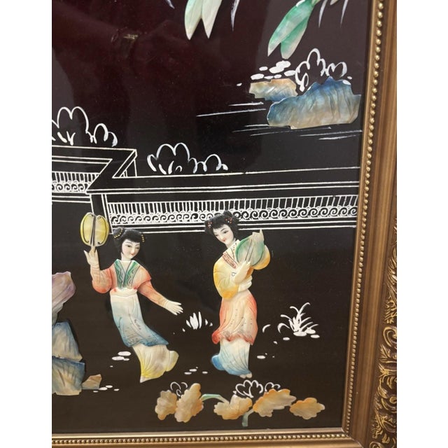 This item is a stunning piece of inspired Asian Geisha Women Musicians wall art, featuring a combination of black and deep...
