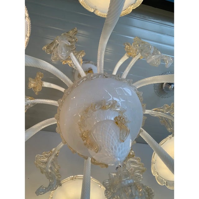Gold Murano Glass Chandelier in Milky and Gold With Flowers and Leaves For Sale - Image 8 of 13