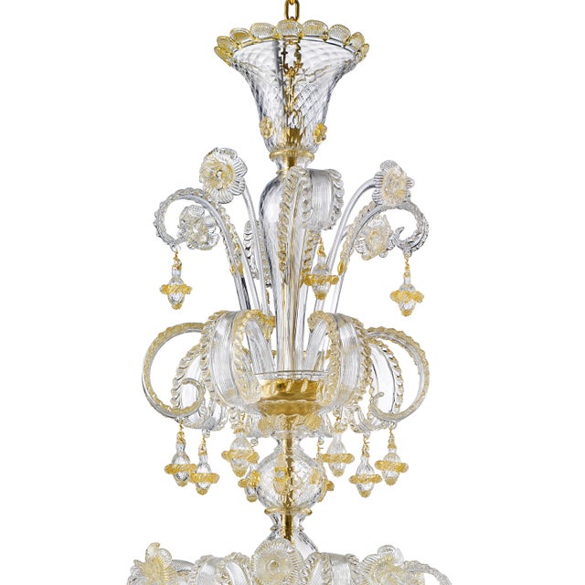 Traditional Imperial Venetian "Rigadin" Murano Glass Chandelier With Gold Trimming For Sale - Image 3 of 8