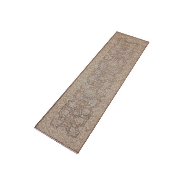 Art Nouveau Boho Chic Ziegler 1990's Brown/Ivory Wool Runner Rug- 2'9'' X 9'10'' For Sale - Image 3 of 10