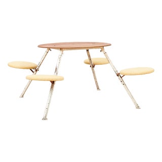 Table Set with White Metal Frame and Plywood Tabletop For Sale