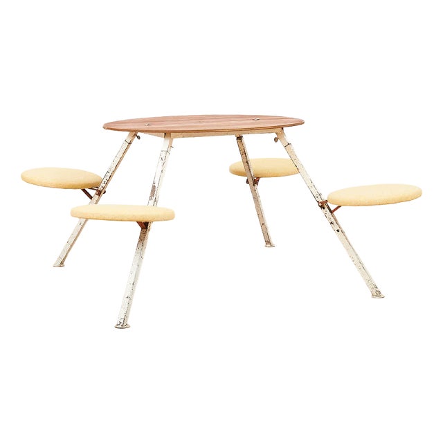 Table Set with White Metal Frame and Plywood Tabletop For Sale