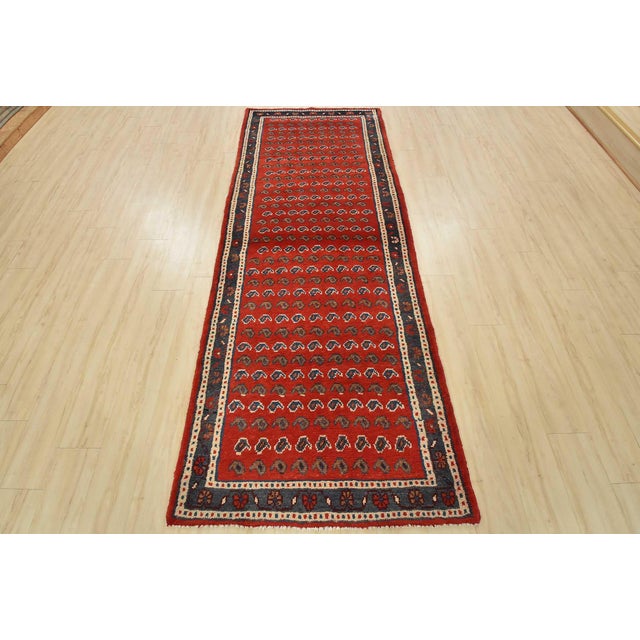 Farmhouse Mahal Runner 3’9” X 10′ Red Wool Vintage Tribal Hand-Knotted Oriental Rug For Sale - Image 3 of 13