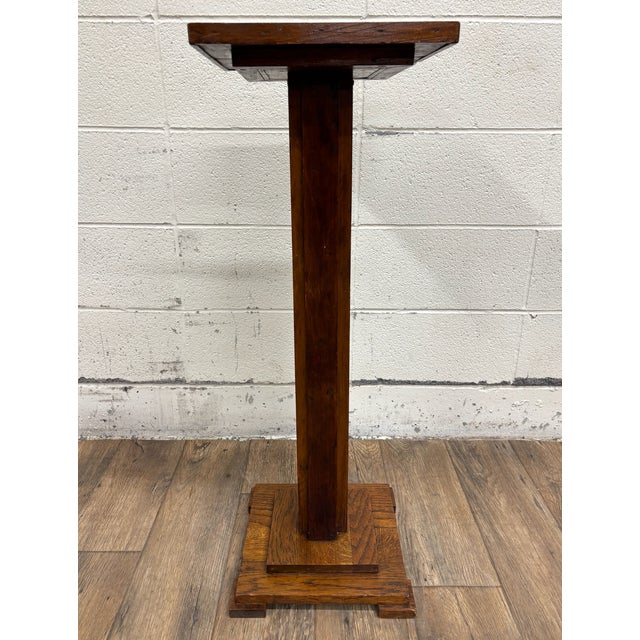 Wood Antique Mission Arts and Crafts Oak Pedestal Plant Stand Statue Pedestal For Sale - Image 7 of 9
