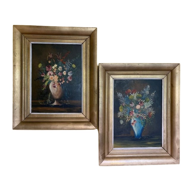 F. Domínguez, Floral Still Lifes, 1945, Oil on Pressed Cardboard, Set of 2 For Sale - Image 14 of 14