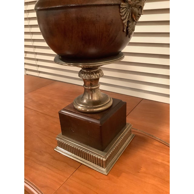 1980s 1980s Oak Lamp With Brass Details For Sale - Image 5 of 7