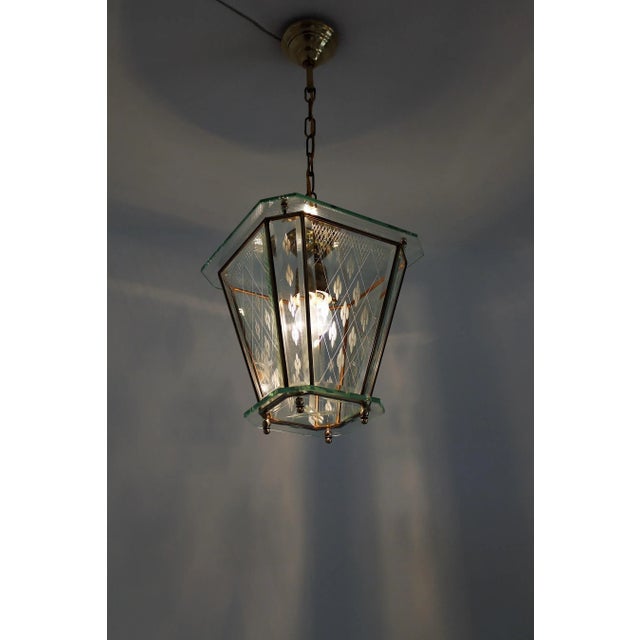 Vintage Italian Lantern in Crystal Cut Glass and Brass, 1950s For Sale - Image 14 of 18