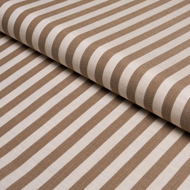 SAMPLE - Schumacher Hanson Indoor/Outdoor Stripe Narrow Fabric In Brown For Sale