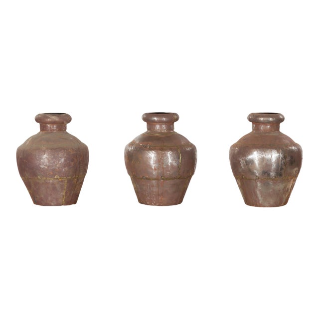 19th Century Indian Metal Vessels with Weathered Patina - Set of 3 For Sale