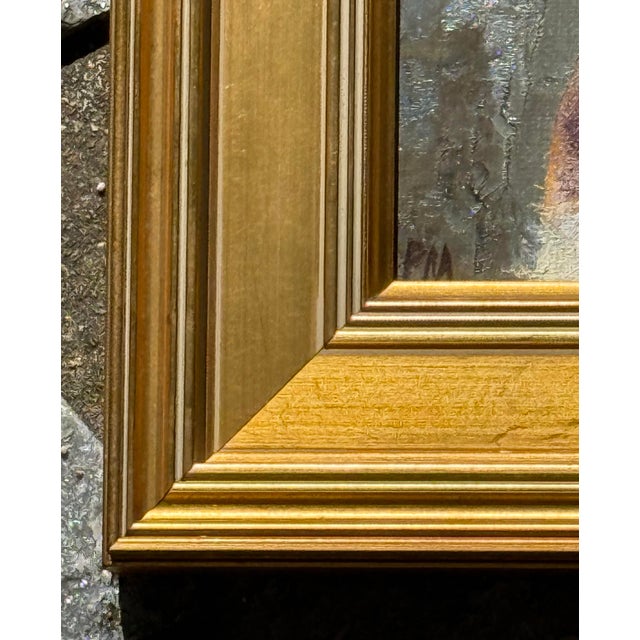 Wood Contemporary Gold Wood Framed Oil on Board Portrait ÄúBeagle PuppyÄù Artist Signed Pm For Sale - Image 7 of 12