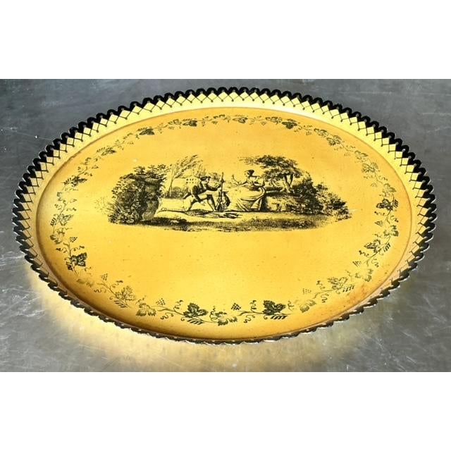 Hollywood Regency Vintage Coastal Italian Toile Painted Metal Tray For Sale - Image 3 of 8