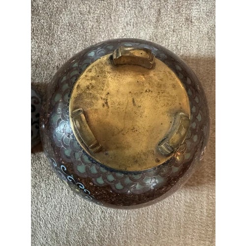 Antique Late Meiji Period Japanese Cloisonne Enamel and Brass Censor or Koro For Sale - Image 11 of 11