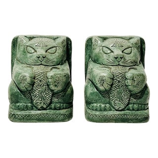 Pair of Carved Celtic Cat Bookends For Sale