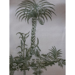 1993 Brunshwig and Fils Green on White "West Indies Toile" Historic Cherry Hill Albany, New York Hand Print Fabric-3.5+ Yards For Sale