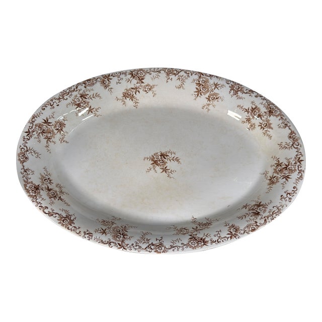 Antique Bourne & Leigh Burslem Ironstone Aberdeen Pattern Brown Transferware Oval Platter, c.1900 For Sale