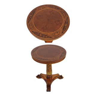 Gorgeous Burl Wood Inlaid Round Accent Table For Sale