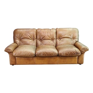 Cognac Buffalo Leather 3-Seater Sofa from Arcon Italia,1970s For Sale