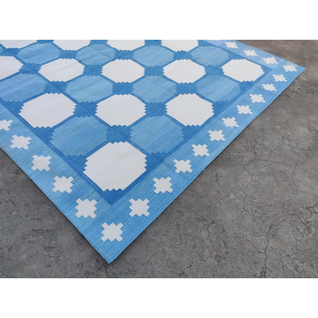 Not Yet Made - Made To Order Handmade Cotton Natural Vegetable Dyed Reversible Blue and White Box Pattern Vista Rug - 12'x15' For Sale - Image 5 of 11