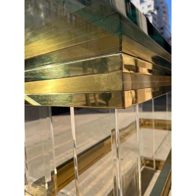 Brass Vintage Brass and Lucite Console Table with Glass Top For Sale - Image 8 of 13