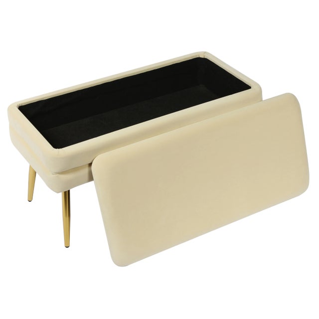Ziva Cream Velvet Storage Bench For Sale - Image 4 of 7