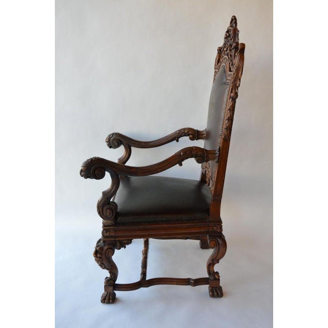 Mid-19th Century Italian Baroque Style Walnut & Leather Throne Chair For Sale - Image 11 of 11
