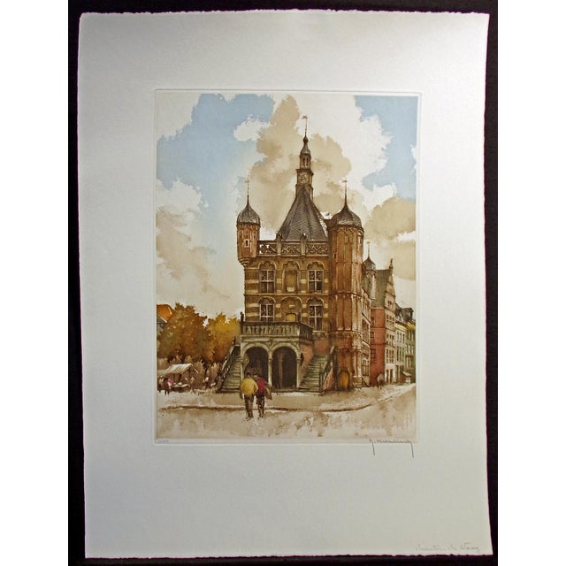 "Deventer - De Waag" Vintage Aquatint Etching by Roger Hebbelinck Hand signed, titled and numbered by the artist in pencil...