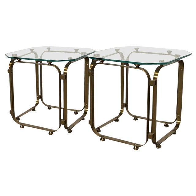 Tables in Brass and Glass, 1970s, Set of 2 For Sale