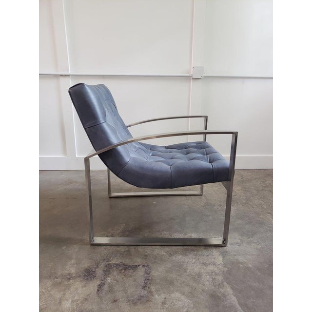 Modern Lounge Chair Leather Button & Tufted For Sale - Image 3 of 13