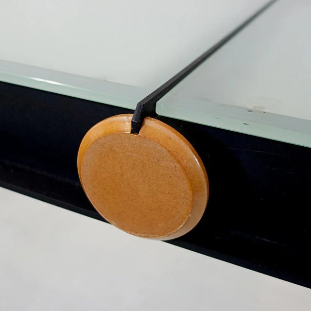 Mid-Century Modern Dining Table with Black Steel Frame & Sandblasted Glass Top, 1970s For Sale - Image 6 of 10