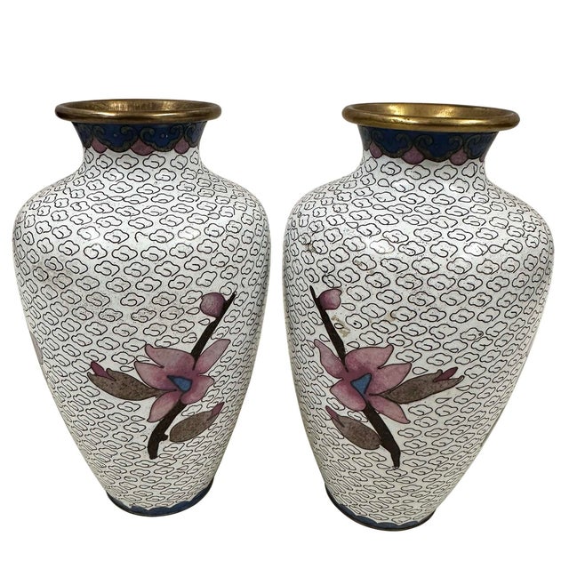 Chinese Vintage Chinese Hand-Crafted Cloisonne Vases - A Pair For Sale - Image 3 of 9