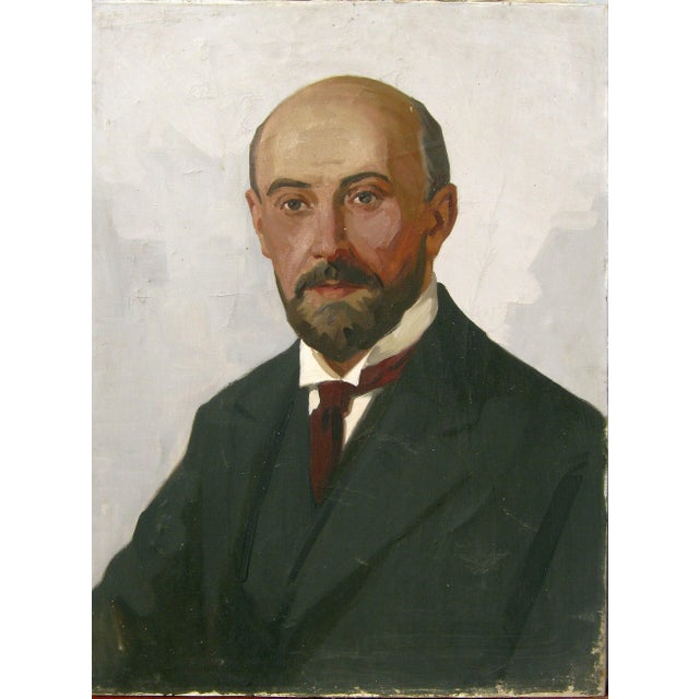 Soviet Man Oil Painting, Socialist Realism Portrait, Ukrainian Art 80-60 For Sale