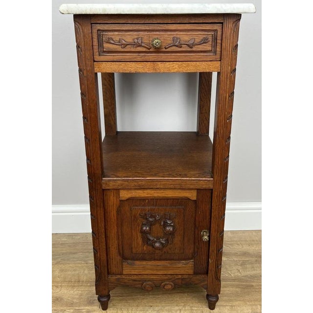 Antique French Oak Bedside Table with Marble Top For Sale - Image 9 of 9