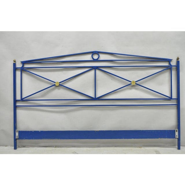 Vintage Italian Neoclassical Wrought Iron & Brass X-Frame King Sz Bed Headboard For Sale - Image 14 of 14