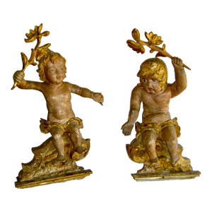Pair of Baroque Italian Sculpted Gilded Putti 17 Century