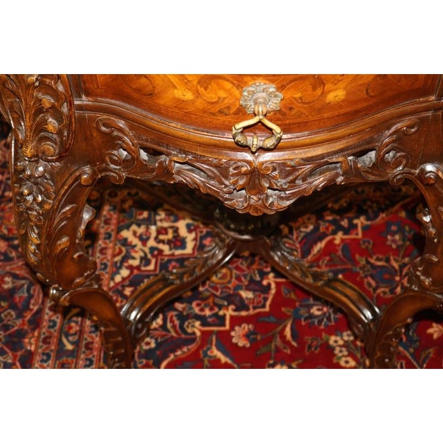 French Louis XV Carved Walnut Inlaid Marble Top Buffet Sideboard Circa 1910 For Sale - Image 9 of 13