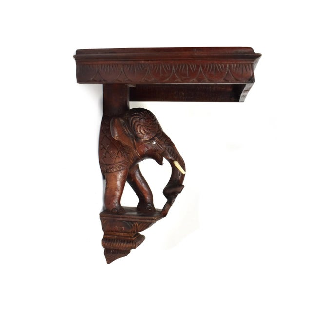 Mid 20th Century Wood Carved Elephant Head Wall Decor Shelf For Sale - Image 11 of 11