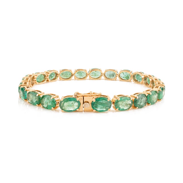 Metal 14.49 Carat Certified Emerald Tennis Bracelet in 14k Solid Yellow Gold- 7 Inches For Sale - Image 7 of 13
