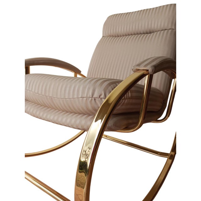 Cream Rocking Chair in Brass and Fabric by Guido Faleschini, 1970s For Sale - Image 8 of 15