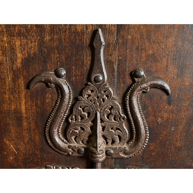 Baroque 17th Century Spanish Baroque Wrought Iron Architectural Lock on Timber Panel For Sale - Image 3 of 18