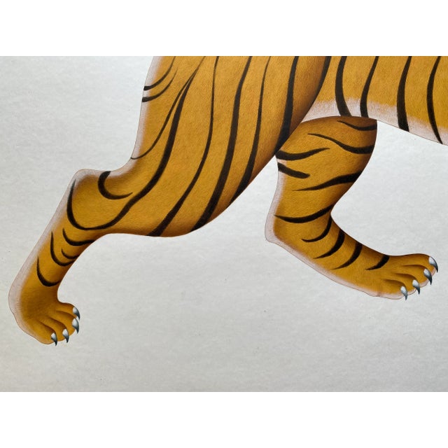 Indian Tiger Miniature Painting on Paper, Original Wildlife Realistic
