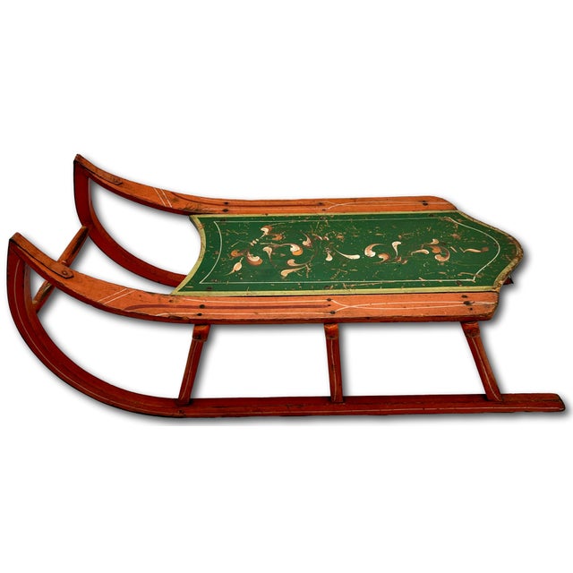 Outstanding Antique American Victorian Childs Snow Sled With Beautiful Original Hand Painted Features - Circa 1870s For Sale - Image 4 of 18